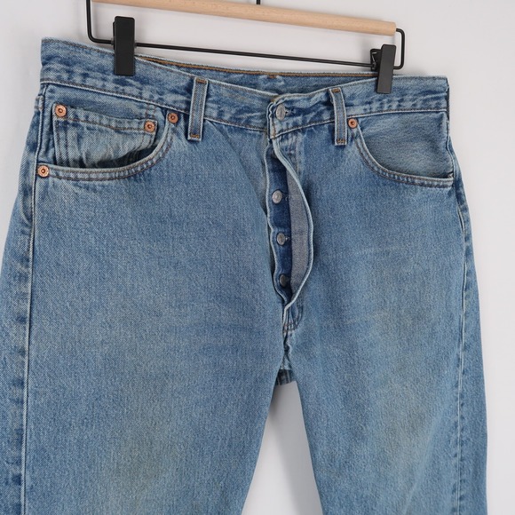 Vintage Levis 501 Jeans Mens 35x34 Blue Straight Leg Button Fly Made In USA - Picture 2 of 16